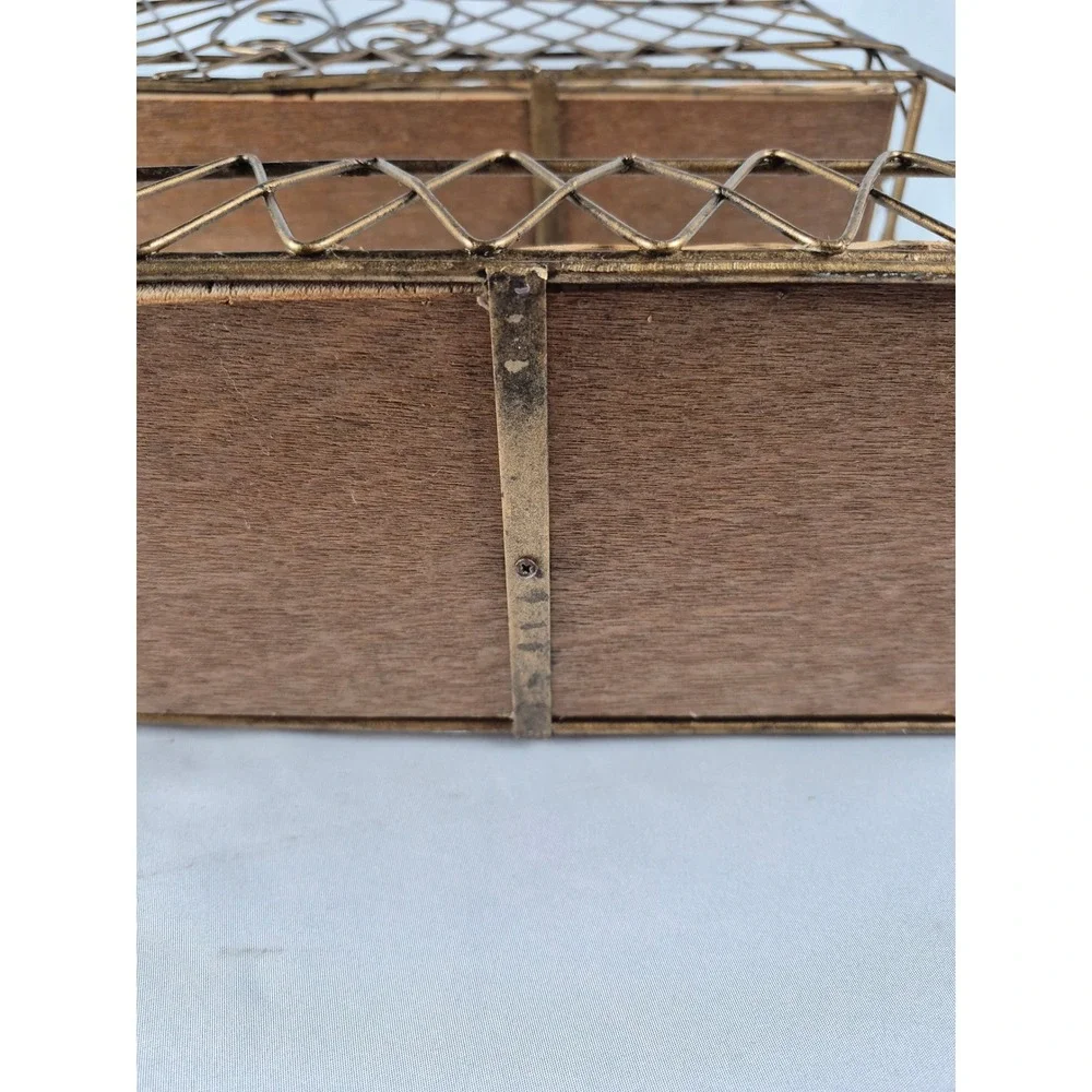 Vintage Bronze Metal 2 Tier Wall Shelf Wicker Rattan Boho Bathroom Display Rack